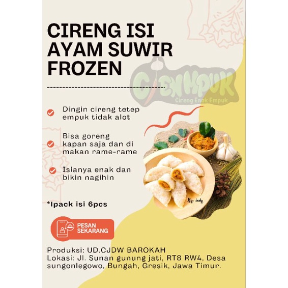 

cireng isi ayam suwir pedas frozen 6pcs