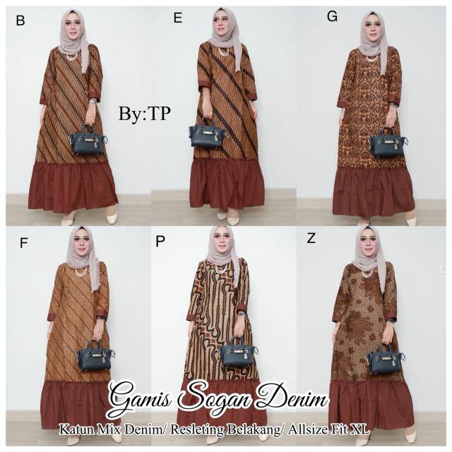PROMO Gamis Batik Sogan Denim Muslimah Kekinan Modern
