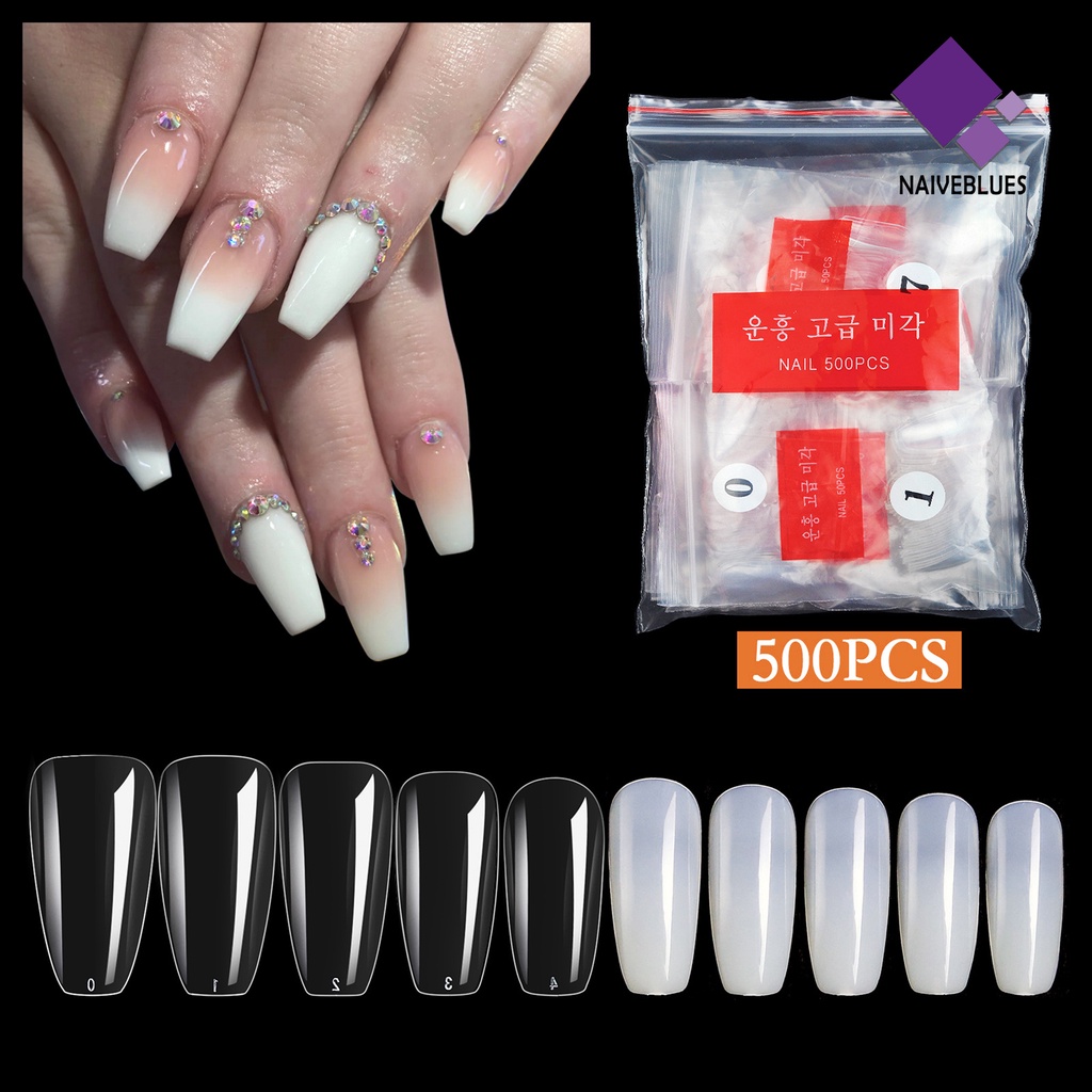 500pcs Kuku Palsu Bahan Plastik Warna Natural Untuk Wanita