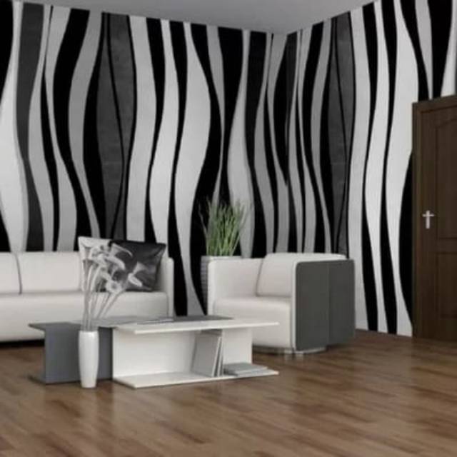 WALLPAPER STICKER DINDING MOTIF SALUR HITAM PUTIH