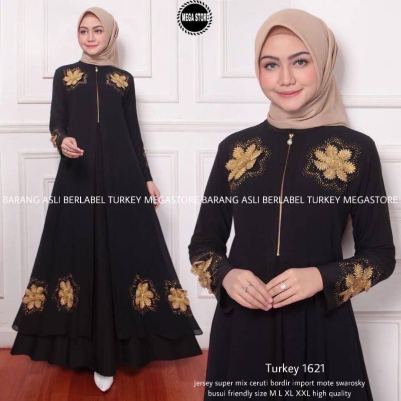 Turkey 1621 ORI megastore gamis Arab gamis hitam best seller