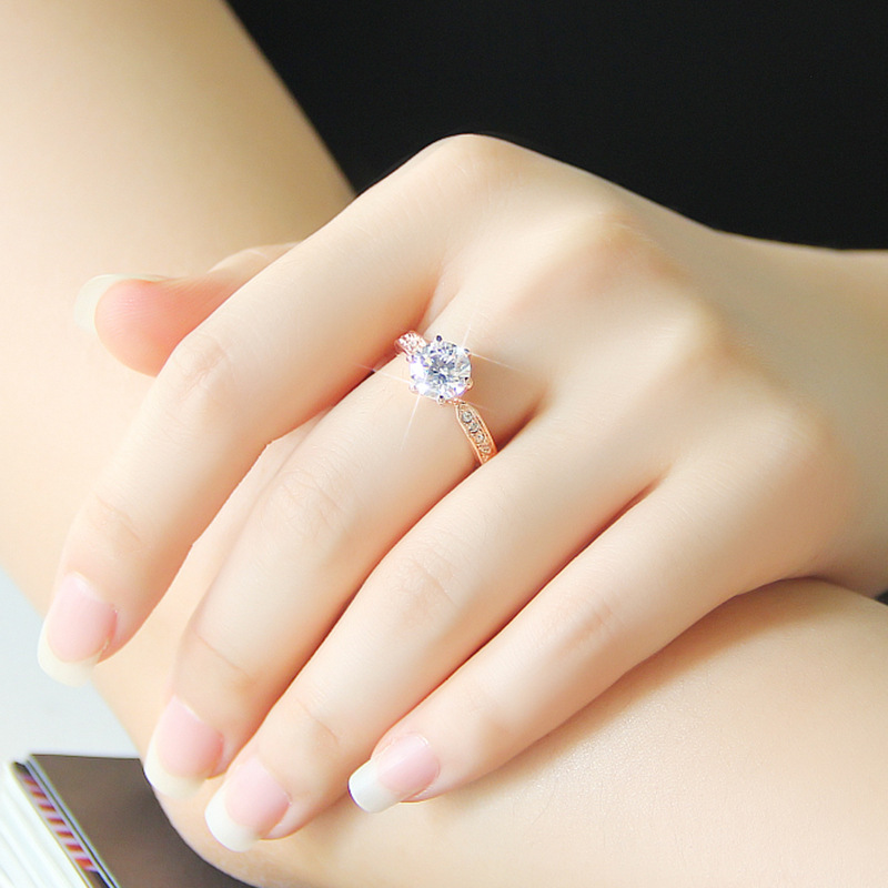 Cincin Kristal Zircon Austria Warna Emas Gaya Korea Untuk Wanita