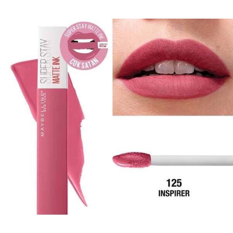 Maybelline Superstay Matte Ink 125 Inspirer - Liquid Long Lasting Waterproof Matte Lipstick Lipcream Make Up Transferproof Tahan 16 Jam