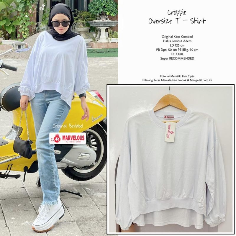 Croppie Oversize t-shirt kaos putih wanita by marvelous