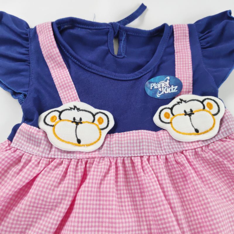 SNI Baby gift PLANET KIDZ MONYET KOTAK Dress baju rok setelan katun anak bayi perempuan cewek 1 tahun
