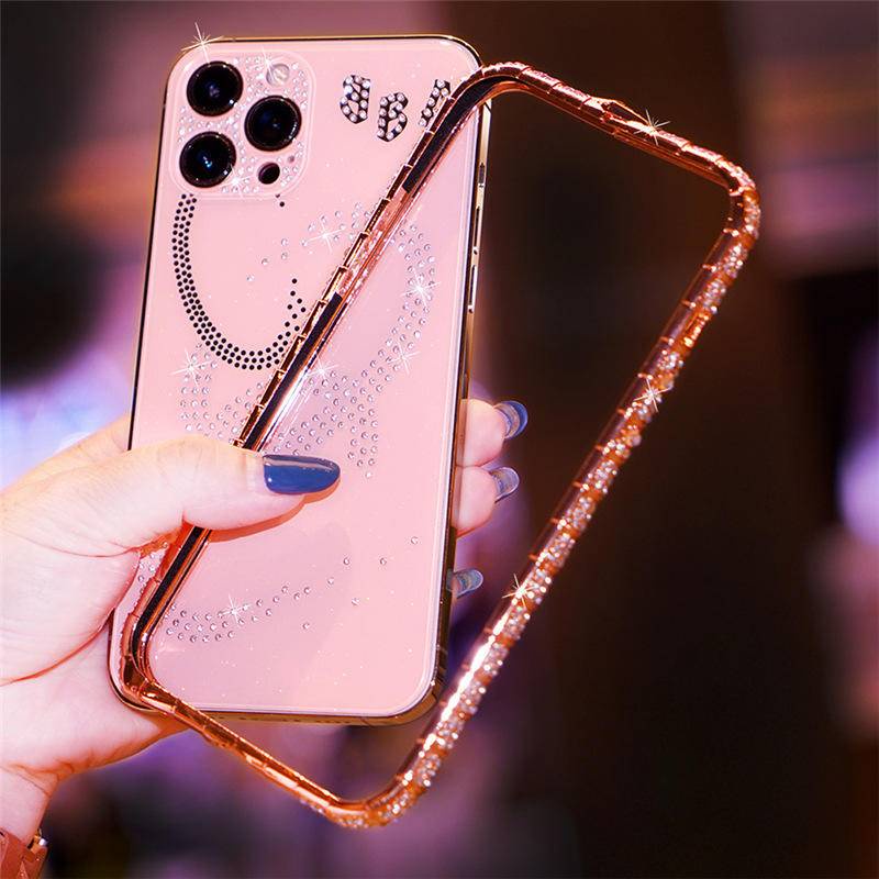 Case Bumper Metal Hias Berlian Imitasi Glitter Untuk iPhone 13 12 11 Pro MAX X XS MAX XR