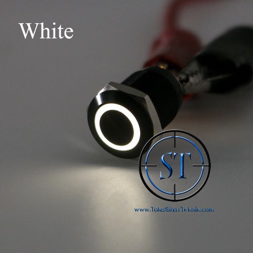 Switch Push ON 12mm O PUTIH Momentary Klakson Push Button Stainless Steels Lampu RING White BA-03-12-SOW