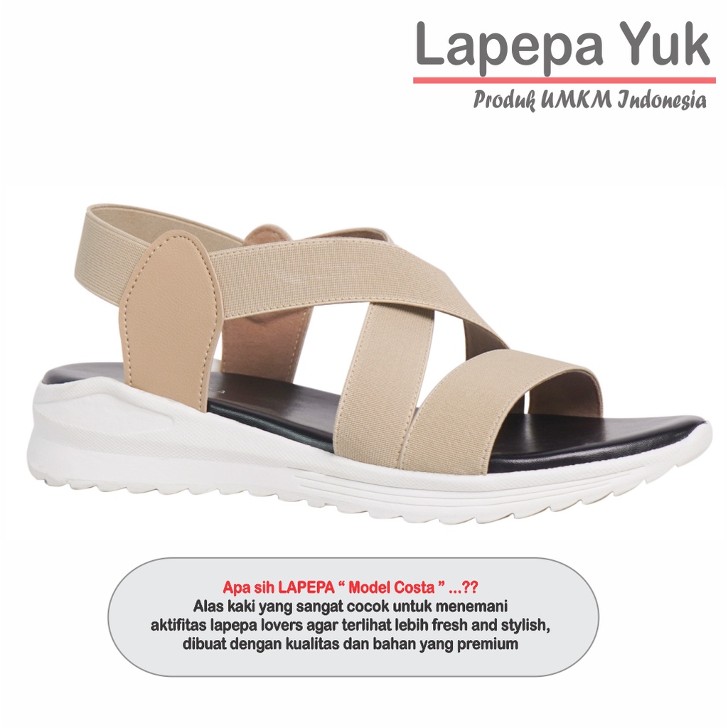 LAPEPA YUK -  Sepatu Sandal Wanita Wedges COSTA Model Ban dua Tali Strap belakang Hak Tinggi Sole 4 cm Spatu Sendal Gunung Cewek  Size 36 37 38 39 40 Warna CREAM Krem Soft Crem Cewe Kekinian Premium Terbaru Shoes Ori Original Mall Official Store Promo