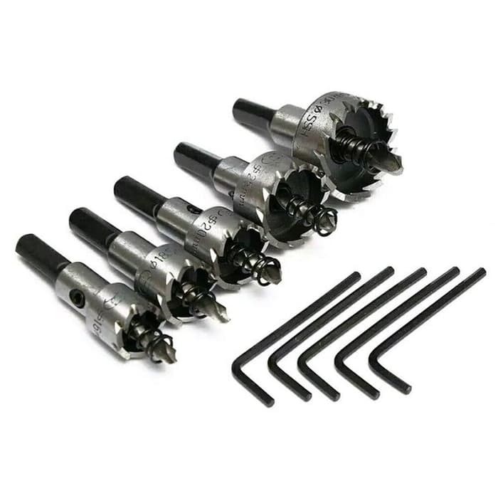 Hole Saw Besi Set Mata Bor Besi 5pcs Holesaw HSS Metal Alumunium Logam 5 pcs Drill