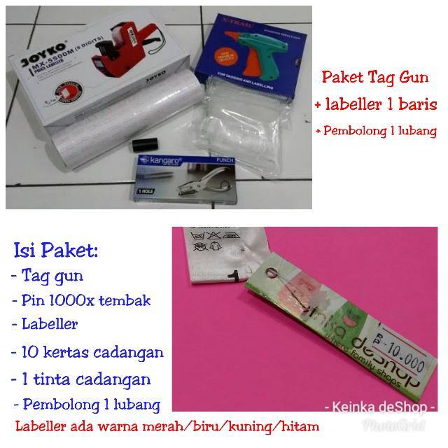 

PAKET alat cetak label harga price labeller kertas+tinta isi+tag gun+ hang tag pin+pembolong kertas