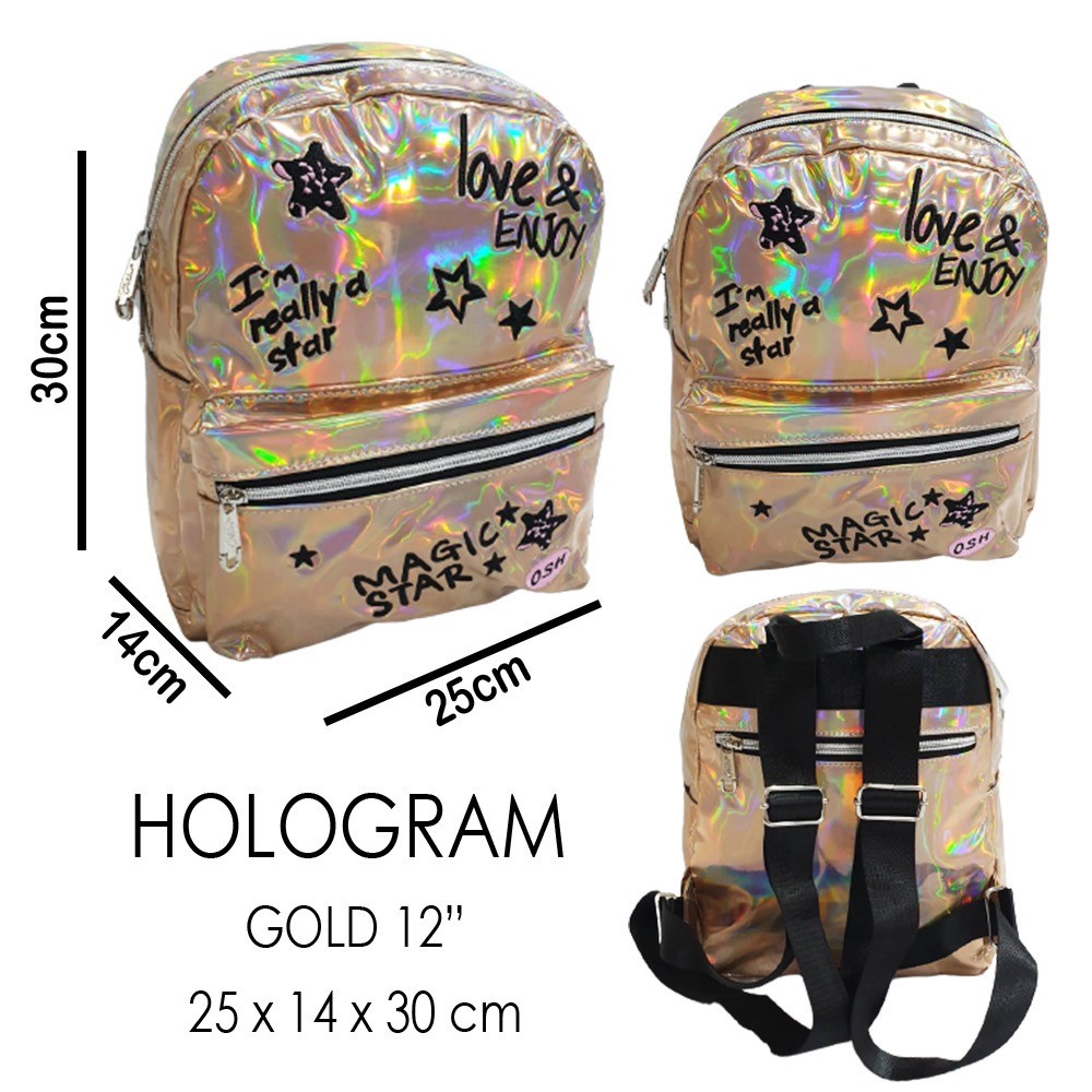 PROMO TERMURAH CUCI GUDANG Tas Ransel Fashion Hologram Magic Girls Cantik High Quality Import ( Medium 12&quot; )