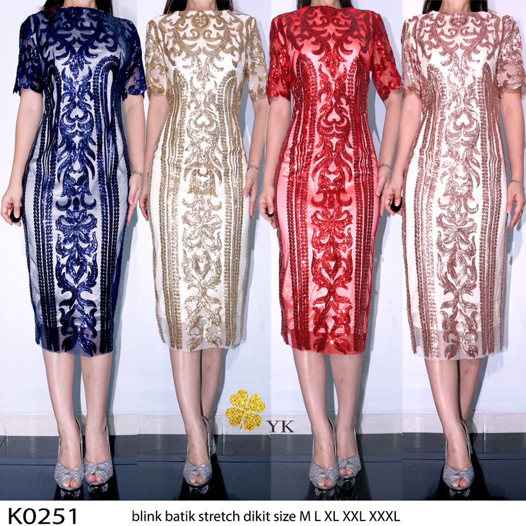 Dress midi Sequin batik premium Baju  pesta  kondangan big  