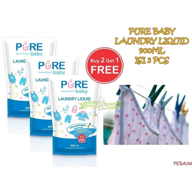 PERA156 SABUN CUCI BAJU PURE BABY LAUNDRY LIQUID 900ML ISI 3 PCS BELI 2 GRATIS 1