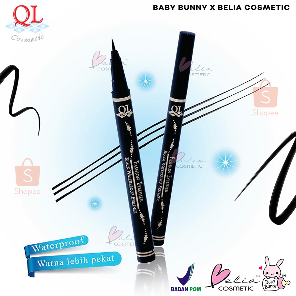 ❤ BELIA ❤ QL Cosmetic Fashion Eyeliner Pen Black Waterproof - 8 ml (✔️BPOM) | BABY BUNNY