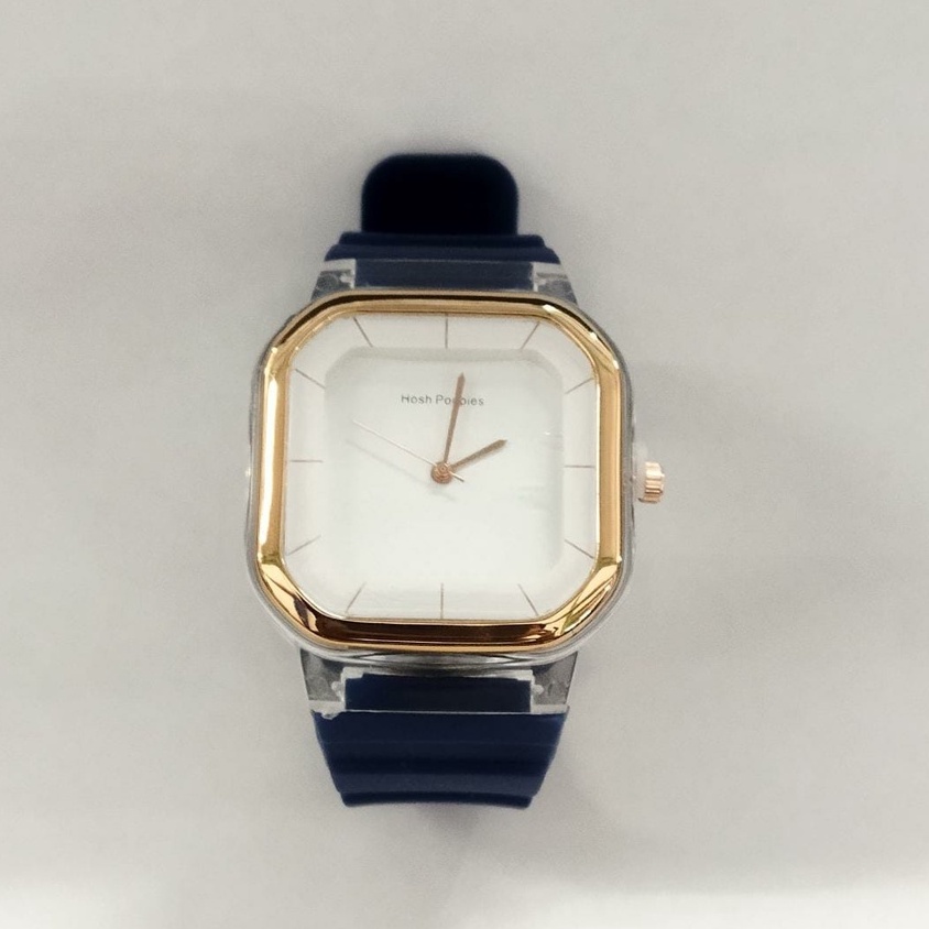 MKL - Jam Wanita Hosh Poppies Kotak Rubber Crono off Type HP60 JT036-PUTIH BIRU