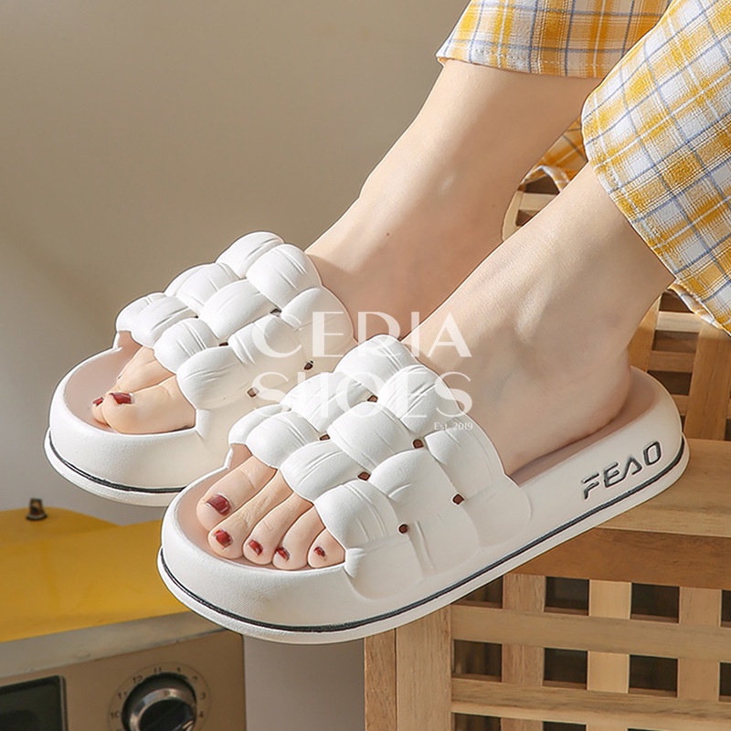 PVC Sandal Wanita Jelly Korean Import Slipper Bahan Karet Tebal Empuk Motif Webbing Super Soft 219