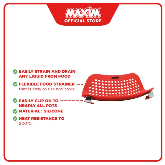 Maxim Tools Silicone Strainer Clip &amp; Drain - Tirisan Penyaring Makanan Silikon