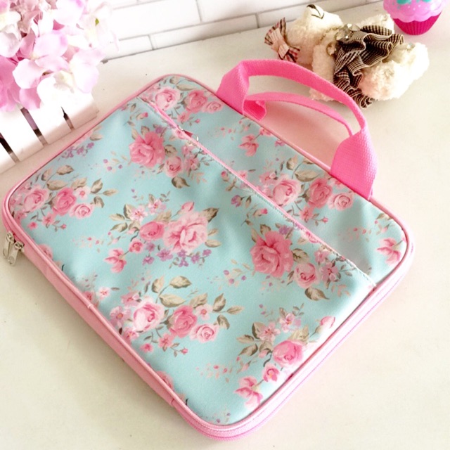 Tas Laptop Shabby chic, cover laptop flower, tas laptop lucu