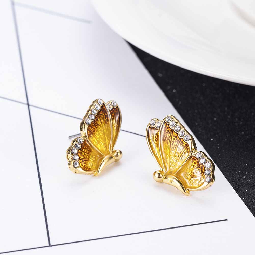 Hu Hu Hu Hu Hu Alat Bantu Pasang Kacamata♡ Anting Stud Bentuk Kupu-Kupu Warna-Warni Aksen Berlian Imitasi Untuk Wanita