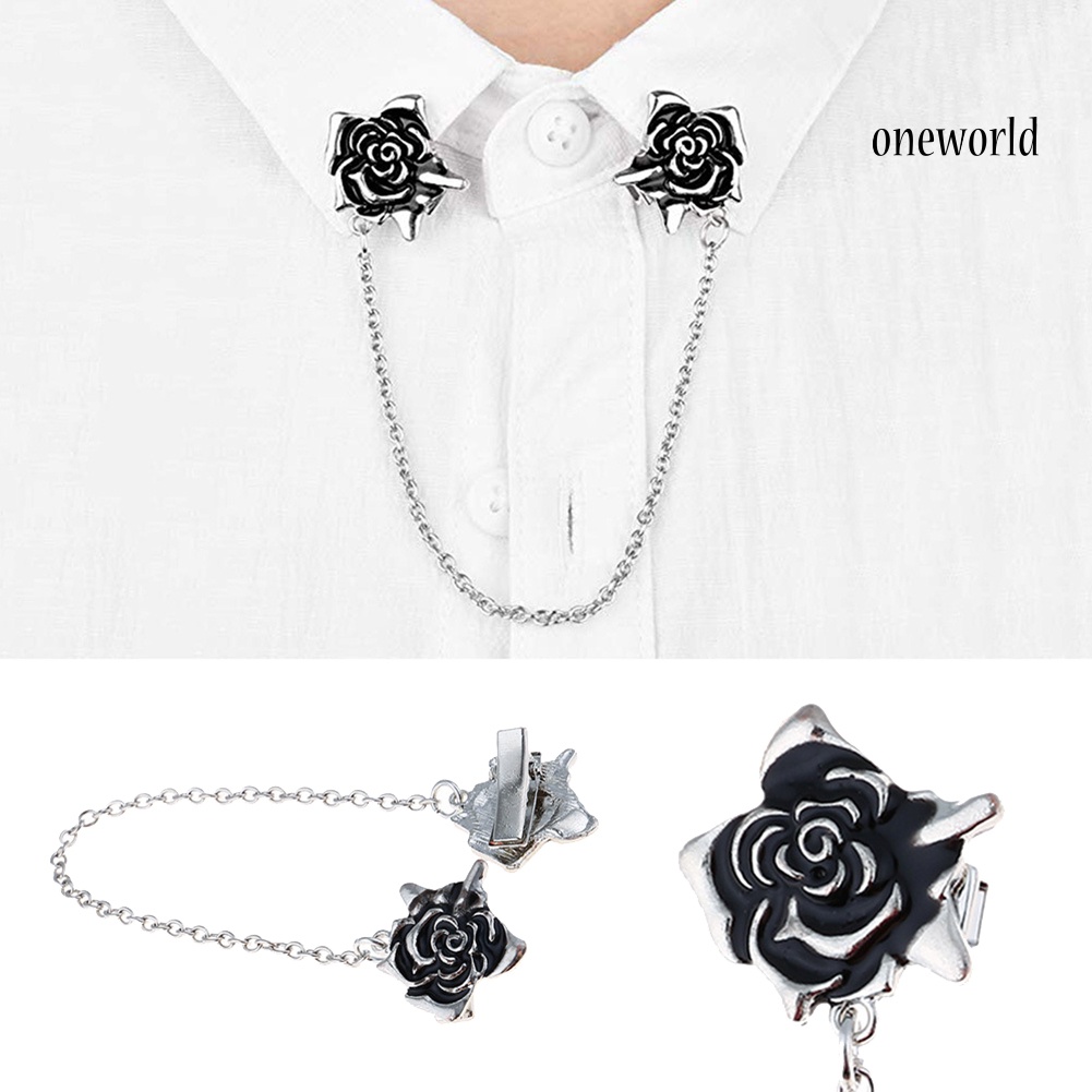 OW@ Women Rose Sweater Shawl Cardigan Clip Collar Tip Lapel Brooch Pin with Chain