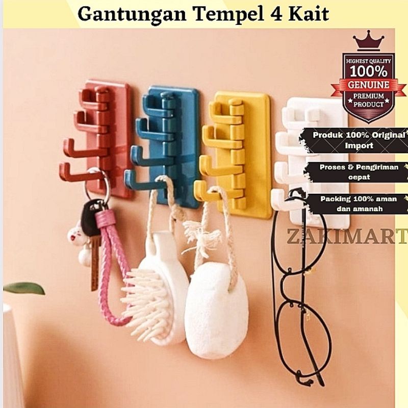 Hanger Gantungan Tempel Dinding 4 in 1 Hook Tempel Serbaguna 4 Kait