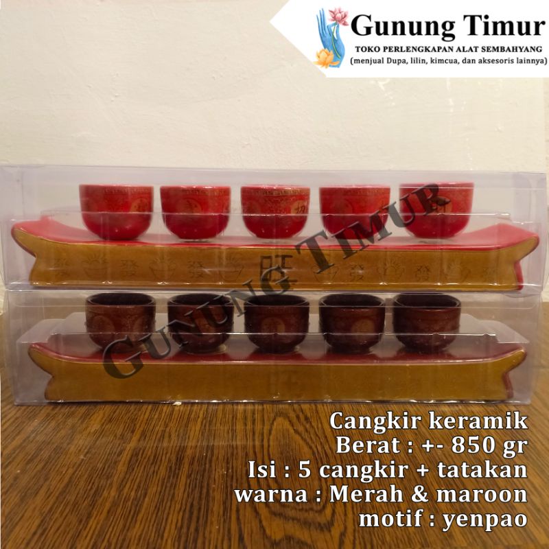 Cangkir Sembahyang keramik / Gelas Cangkir keramik warna merah isi 5