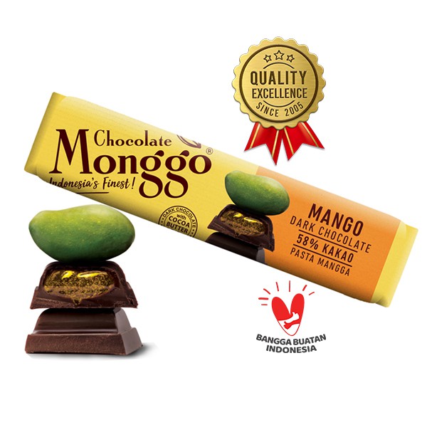 

Chocolate Monggo | Mango & Dark Chocolate 40gr | Coklat Murni 100% Cocoa Butter | Mangga & Cokelat Hitam | Bar Snack Cemilan