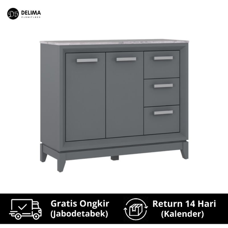 Sideboard Bufet Rak Lemari Kabinet Minimalis Scandinavian, Grey Marble