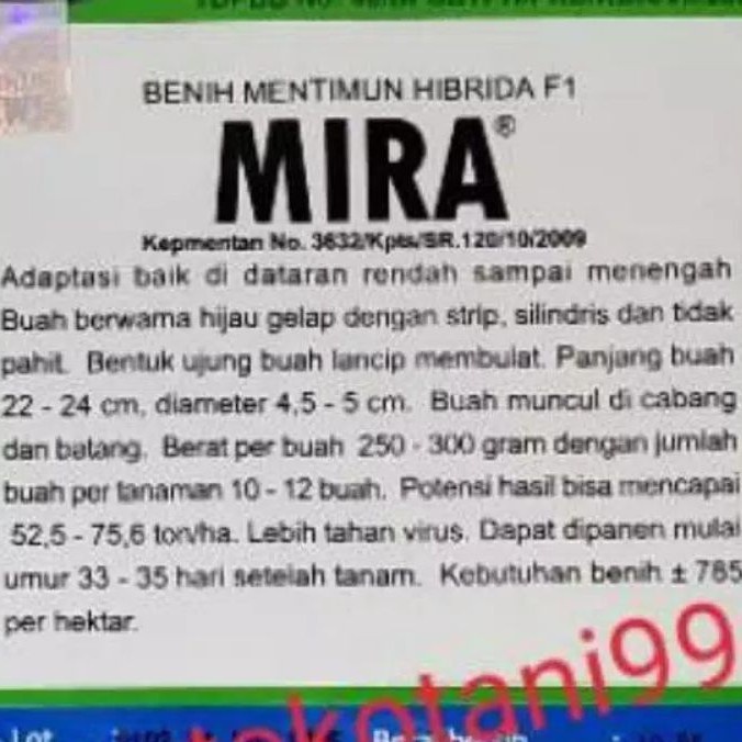 [25gram] Benih timun hibrida MIRA F1 25 gram mentimun hibrida 25gr dari benih pertiwi-1