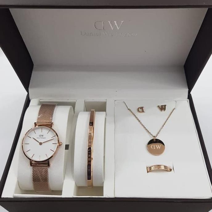 KUALITAS TERBAIK JAM TANGAN WANITA BRANDED DANIEL WELINGTON DW SET PERHIASAN ORIGINAL TERLARIS