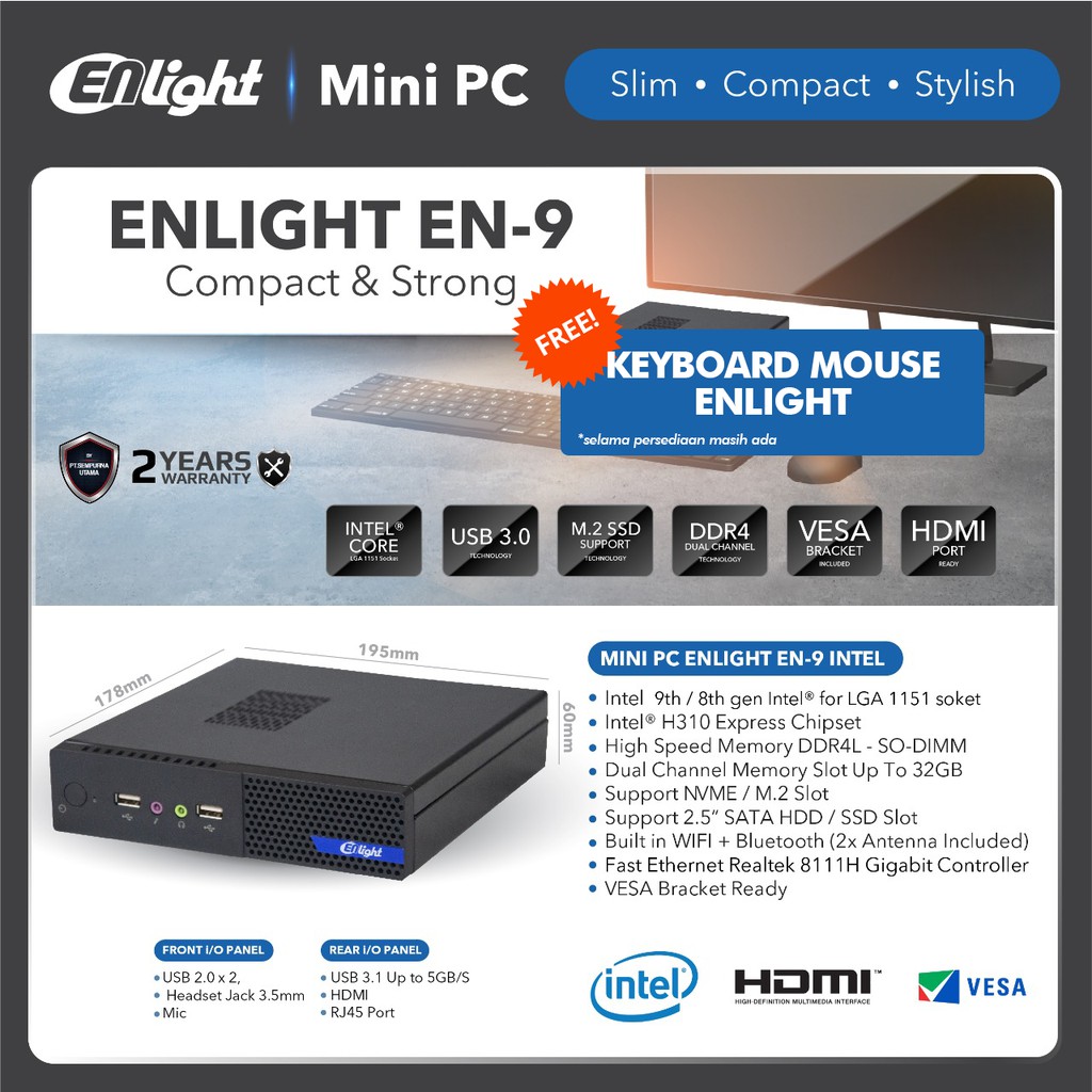 MINI PC ENLIGHT EN-9 SUPPORT INTEL 9th / 8th