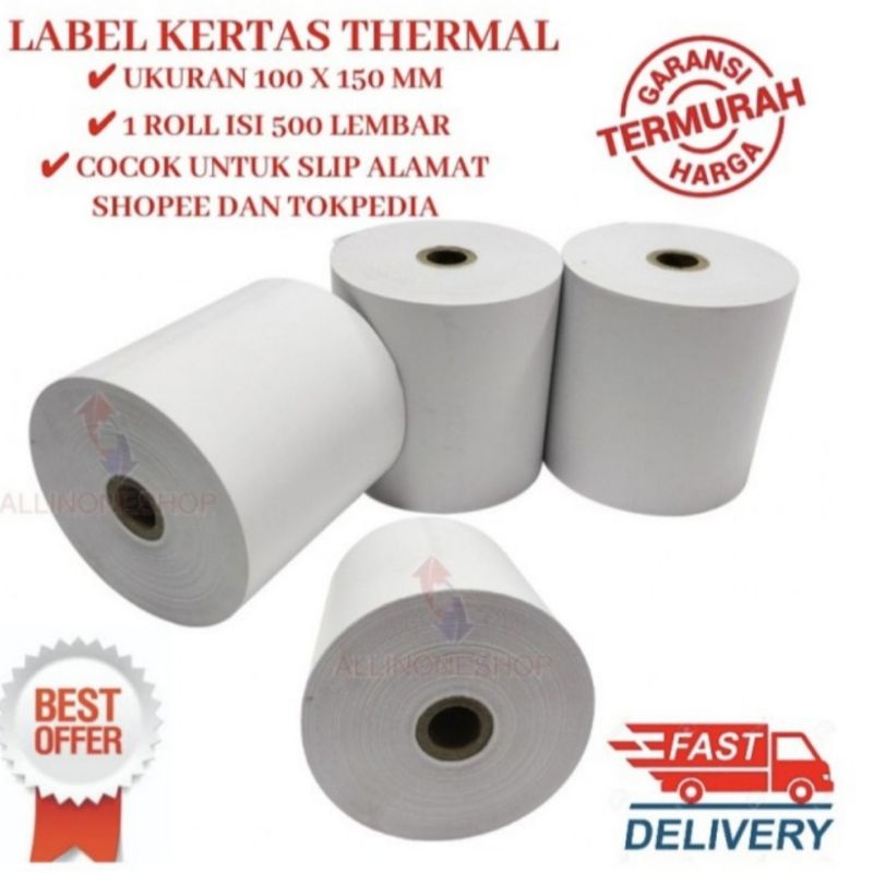 Label Barcode Direct Thermal 100x150 mm Kertas Sticker Resi 500 pc