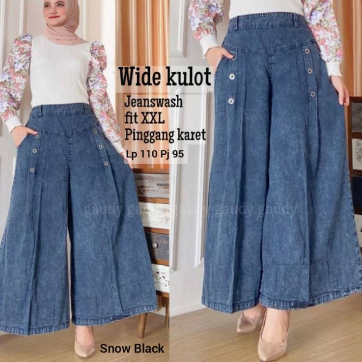 msl Wide Celana Kulot Palazzo Jeans Jean Jins Denim Levis Pants Wanita Jumbo Big Size t88¥