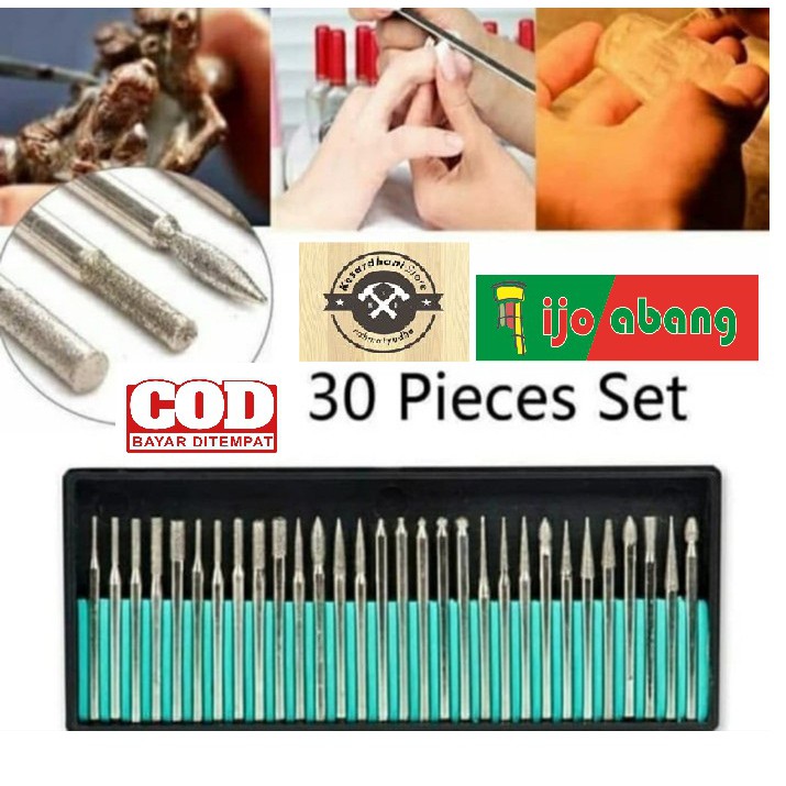 Mata Bor Tuner 30 in 1 Cuner 2.3mm 30pcs set Mini Drill Ukir Pahat Grafir Poles Diamond 30in1 30 pcs