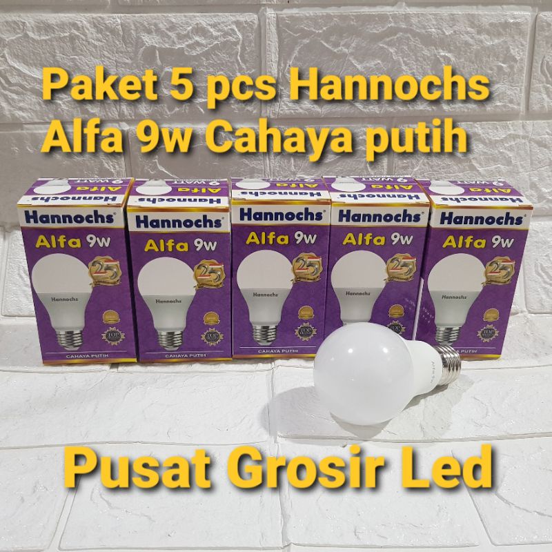 Paket 5 pcs Hannochs Alfa 9 watt 9w Cahaya Putih