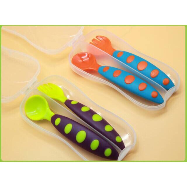 TGM.Store BABY SPOON AND FORK WITH CASE SENDOK GARPU SET MAKAN MOASI BAYI 2IN1