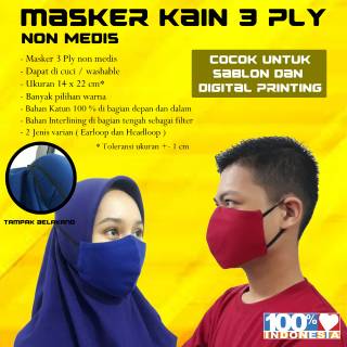  MASKER KAIN COTTON COMBED  3PLY EARLOOP DAN HEADLOOP 