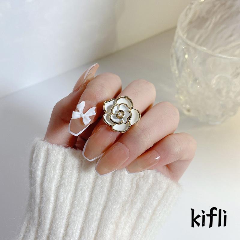 Cincin Model Terbuka Desain Bunga Hias Mutiara Gaya Simple High quality Untuk Wanita (KD)