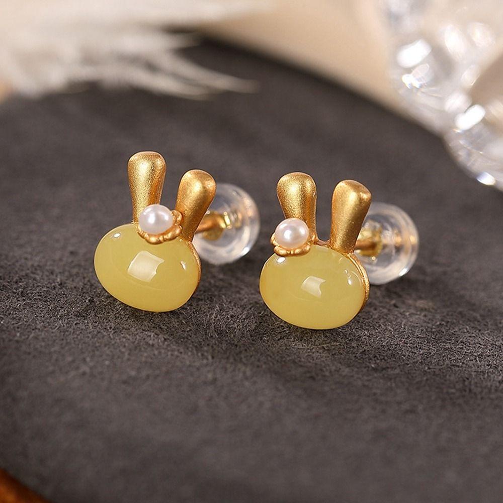 Mxbeauty Hetian Anting Giok Gaya Korea Anting Gadis Sederhana Anting Tahun Baru Anting Mini Batu Akik Anting Minimalis Perhiasan Gaya Cina Hijau Anting Perempuan