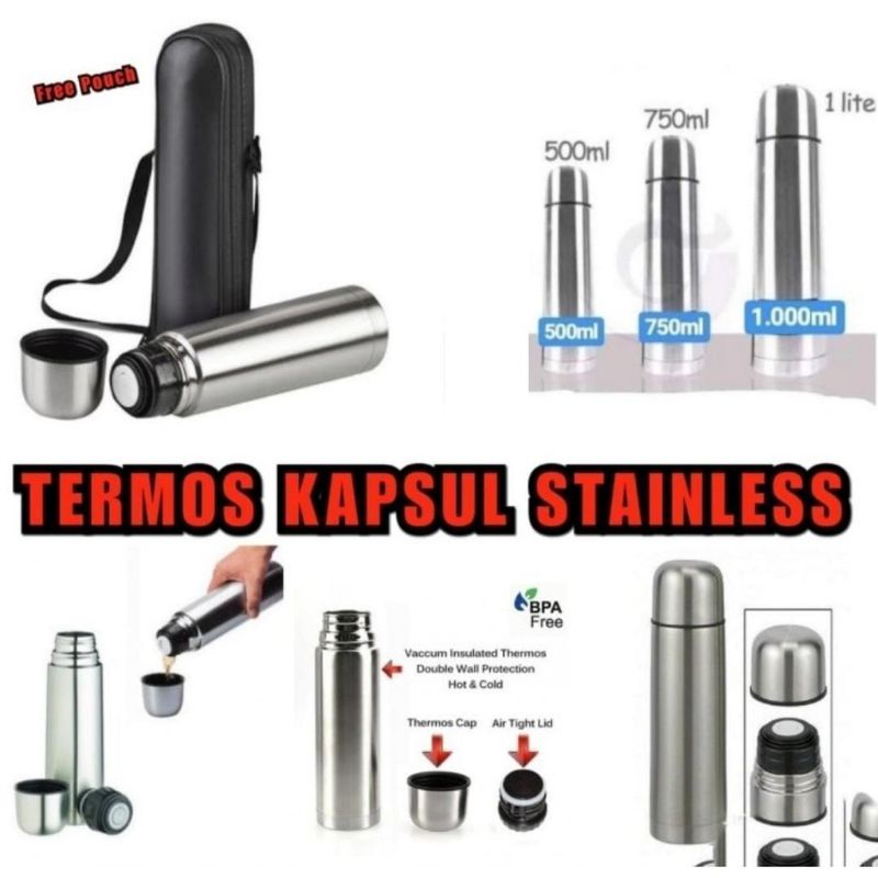 TERMOS STAINLESS STEEL THERMOS PORTABLE TRAVELING PIKNIK TEMPAT AIR PANAS ES