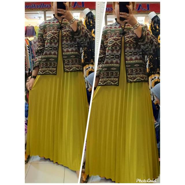 Blazer tenun dress plisket