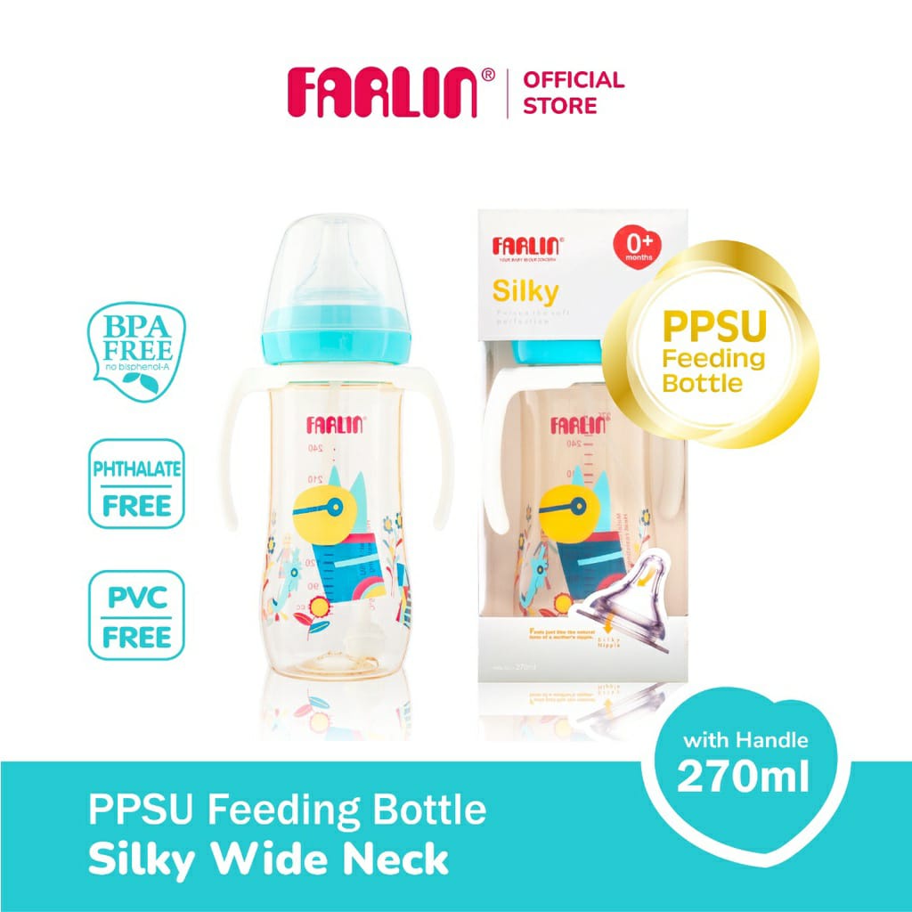 Farlin Silky PPSU Wide Neck Little Artist Feeding Bottle with Handle  270 ml - Botol Susu Bayi (AB-92012)