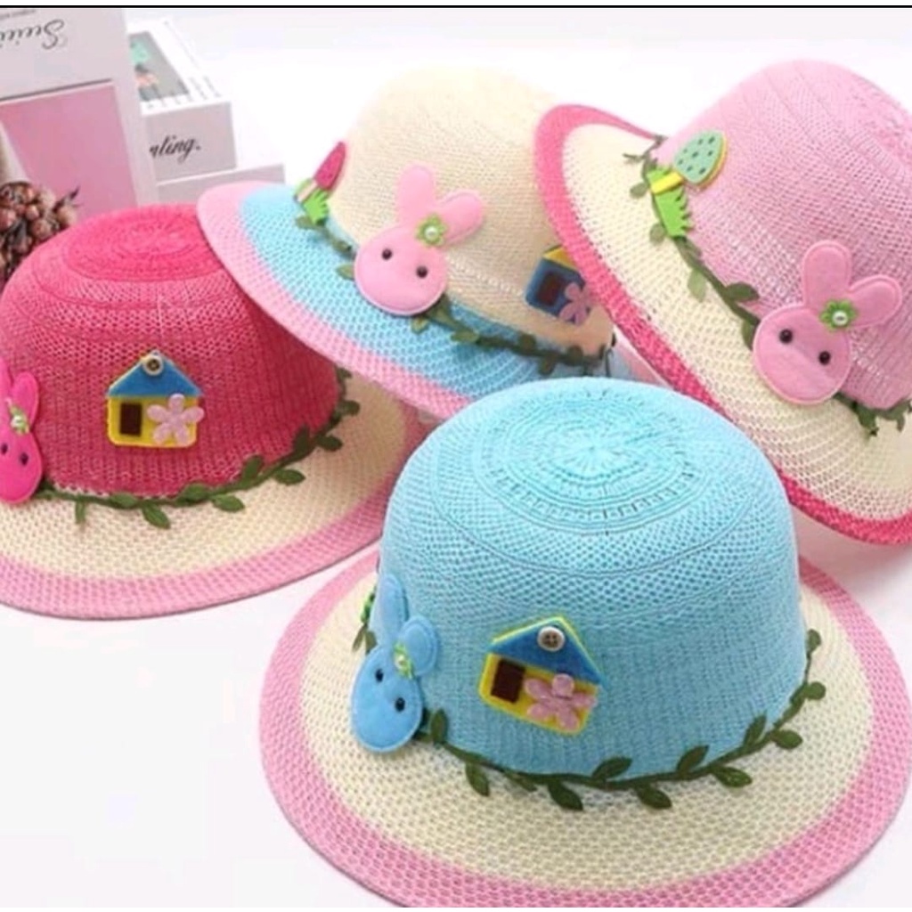 Topi Anak Perempuan Lebar Motif Kelinci Lucu Import