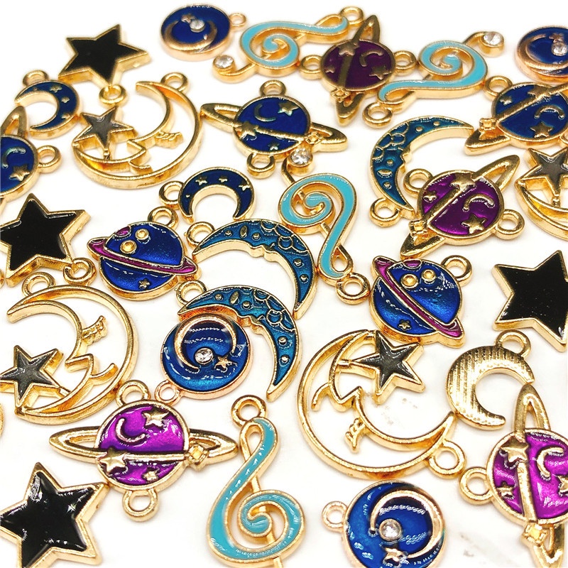 4pcs Liontin Enamel Bentuk Planet Bintang Bahan Alloy Charms