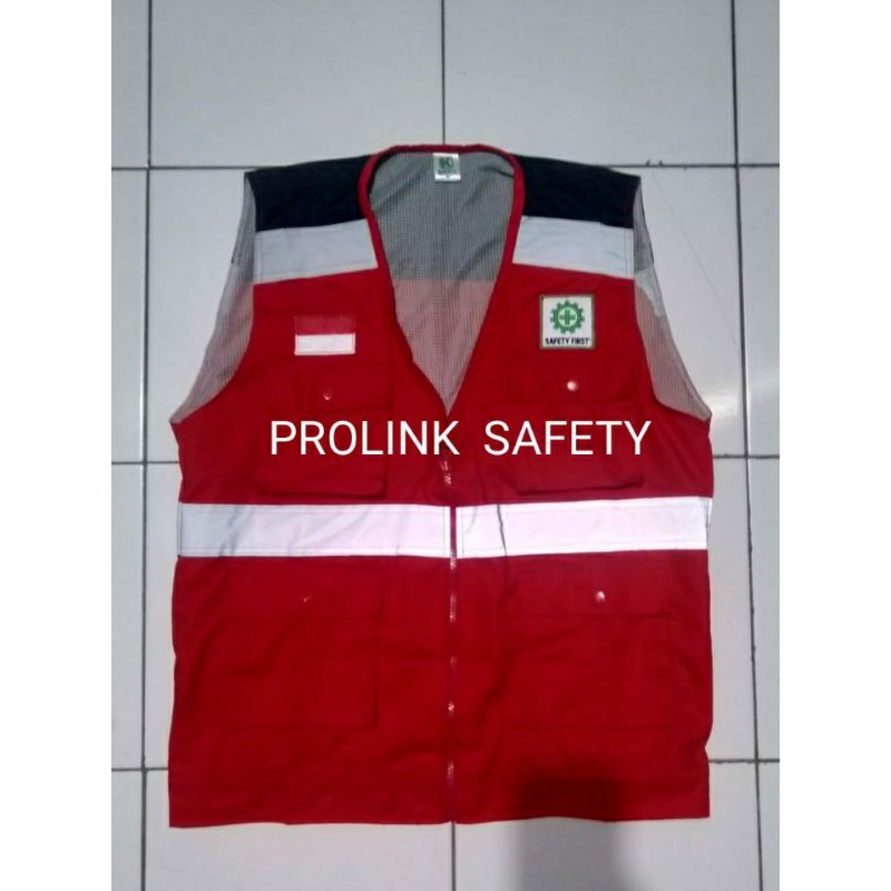 ROMPI SAFETY FREE LOGO K3 BENDERA BAHAN DRILL MERAH KOMBINASI HITAM RESLETING 4 KANTONG SAKU  HSE