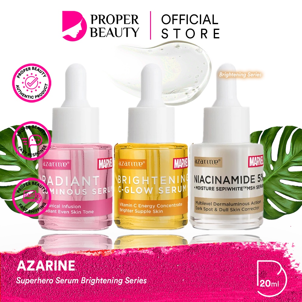 AZARINE Superhero Serum Brightening Series Indonesia / Niacinamide 5% Moisture Sepiwhite MSH Brightening C-Glow Radiant Luminous 20ml / Mencerahkan Wajah / Skincare Face Care Facial Wash Toner Essence Mist Day Eye Cream Sunscreen Mask Moisturizer / Paket