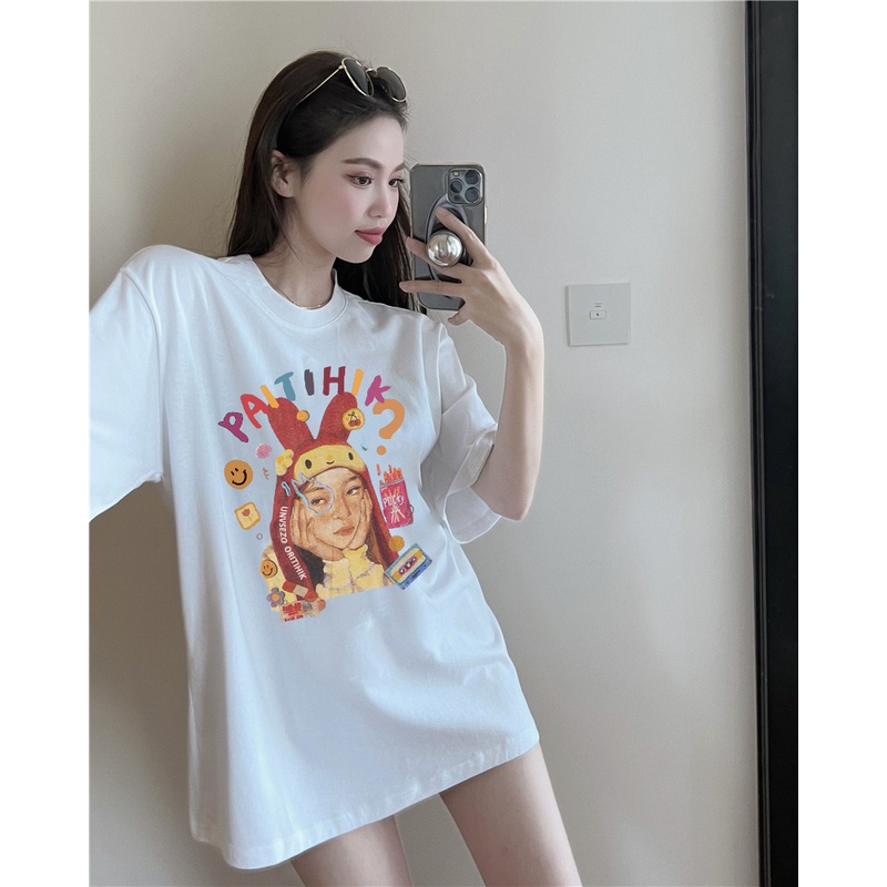 Printed T-shirt /T-shirt Oversize Koukla/baju oversize wanita murah/atasan wanita warna putih/outer kaos atasan baggy wanita