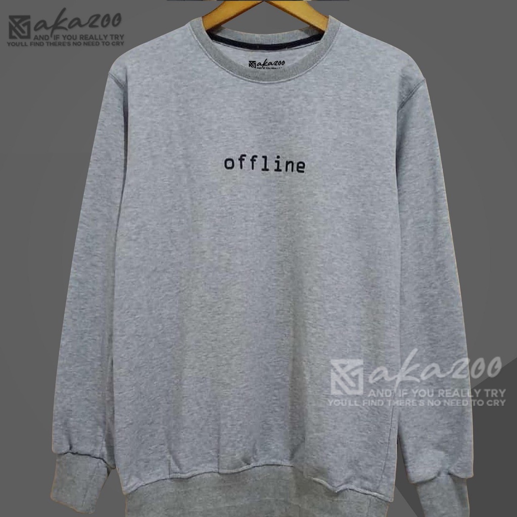 crewneck pria distro original kren warna abu muda OFFLINE tulisan hitam cn pria murah original oblong krah tinggi sweater oversize  crewneck switer cowok jumbo tulisan jepang unisex M L XL XXL PREMIUM akazoo oficial bandung