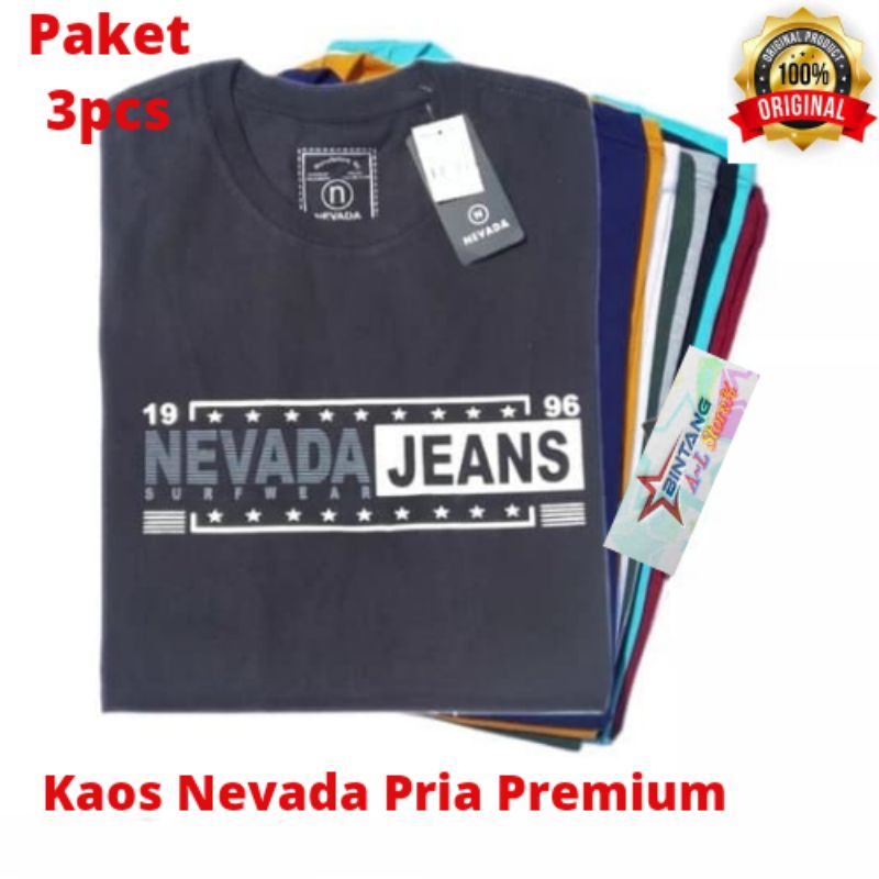Kaos Nevada 3 Pcs 100k / Kaos Nevada Cowok /  kaos distro original bandung / kaos branded matahari  MOTIF RANDOM ACAK