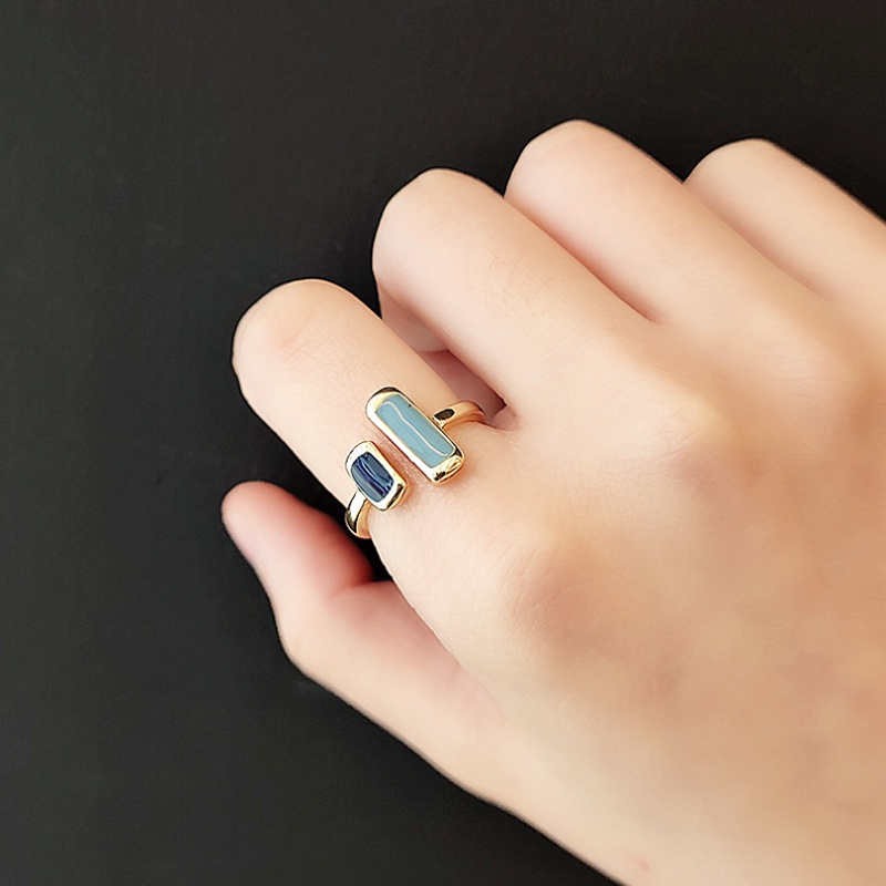 Port style Color contrast Ring female personality modern stylish geometry Opening ring originality fashion Index finger ring cincin wanita Cincin Jari Model Terbuka Dapat Disesuaikan Gaya Retro -Won